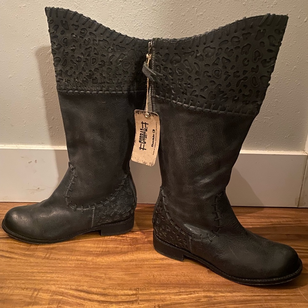 Corral tall leather leopard boots